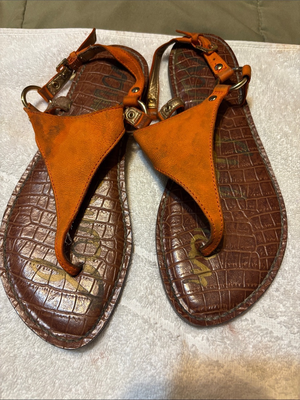 Sam Edelman Orange Leather T-Strap Sandals